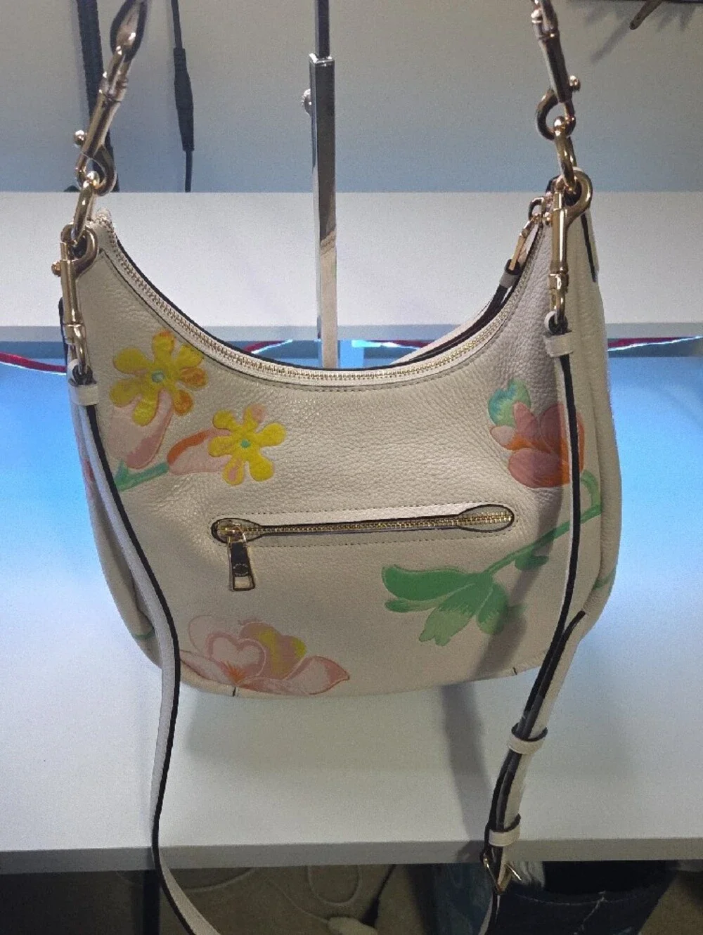 Coach Jules Nwot Cream Leather Floral-Print Hobo Bag with Pastel Accents